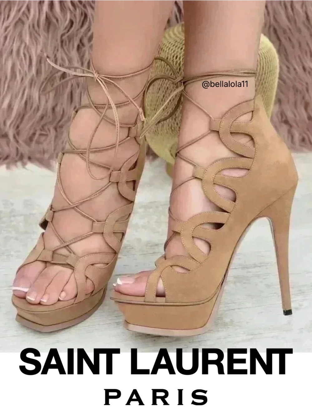 NEW IN BOX SAINT LAURENT LACE UP PLATFORM SANDALS - Picture 1 of 8